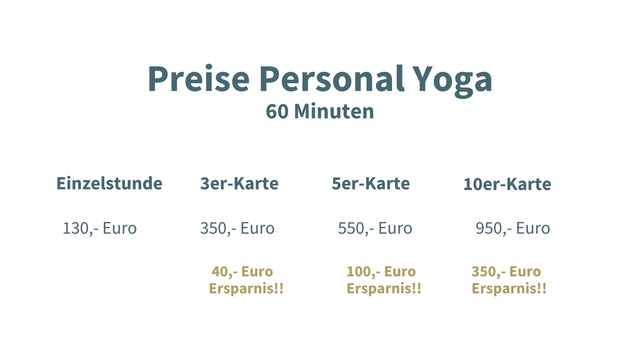 Preise Personal Yoga 60 Minuten